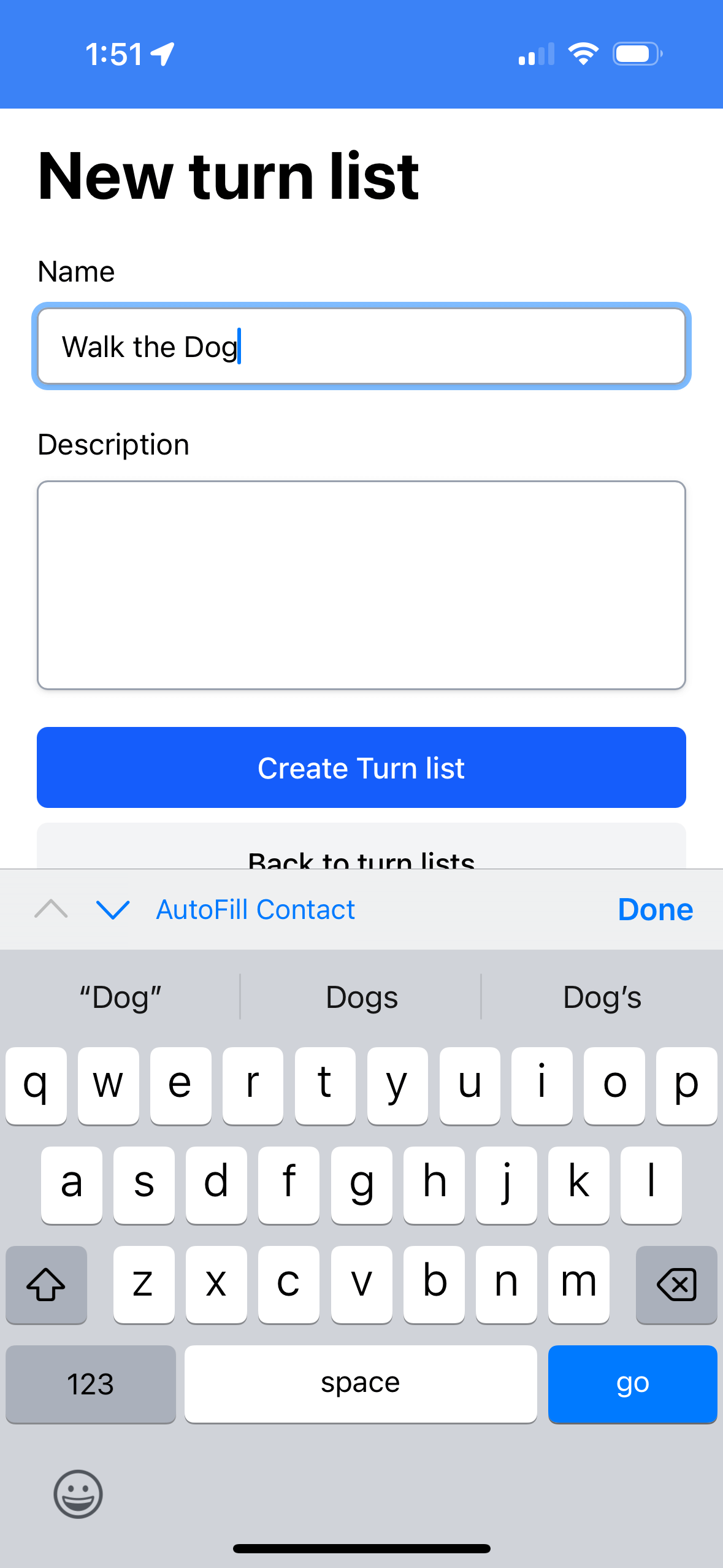 Create a new turn list